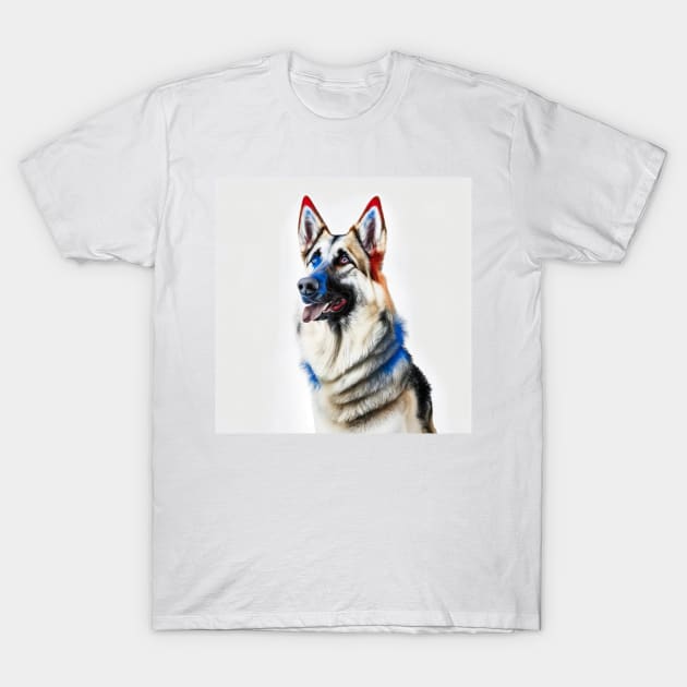 [AI Art] Red, blue and white German Shepherd T-Shirt by Sissely